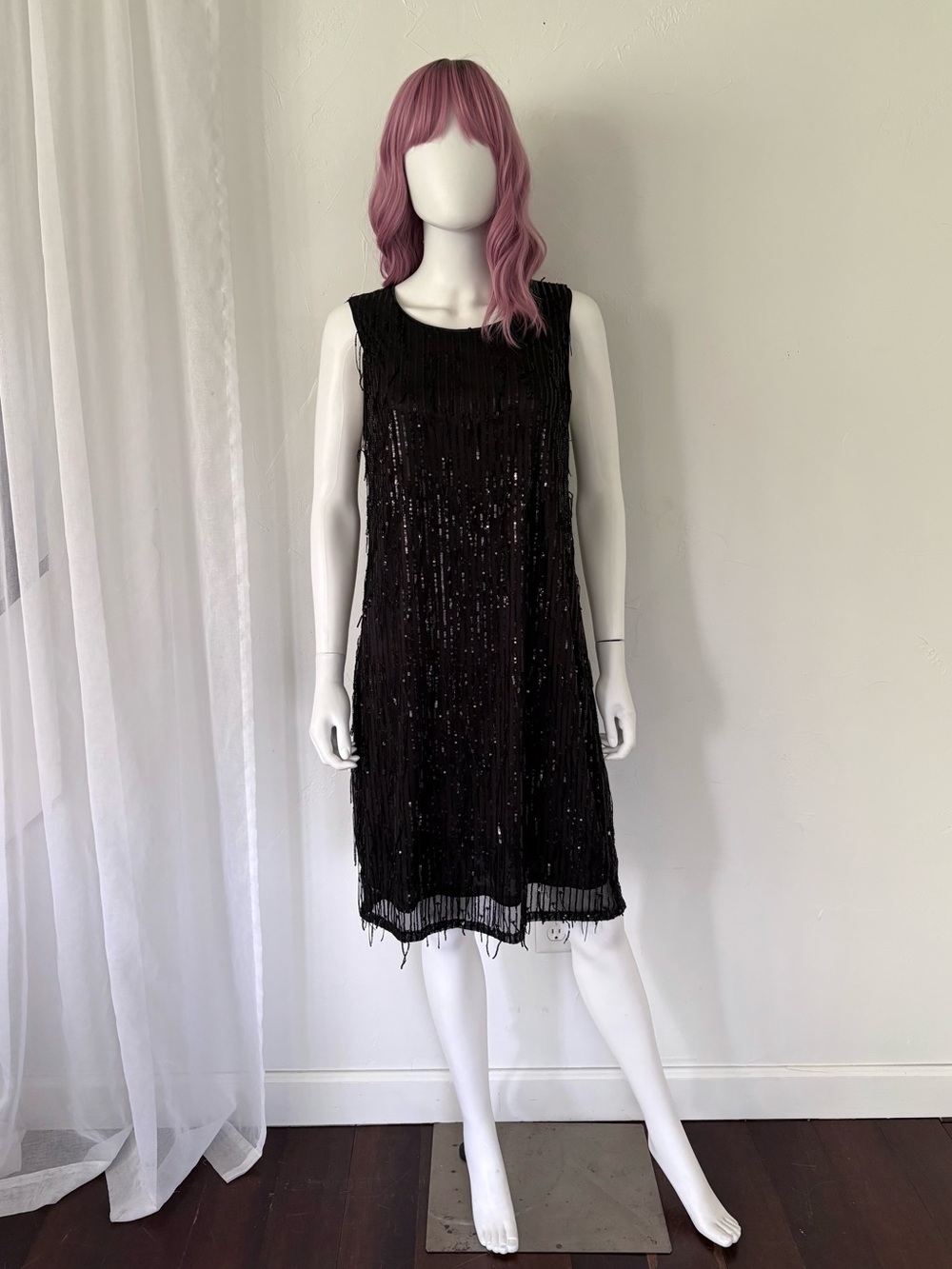Nanette Lepore Black Sequin Fringe Midi Dress